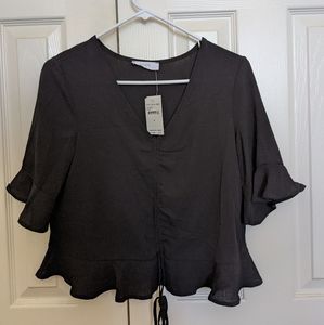 Elodie Flutter Sleeve Blouse - black, XS